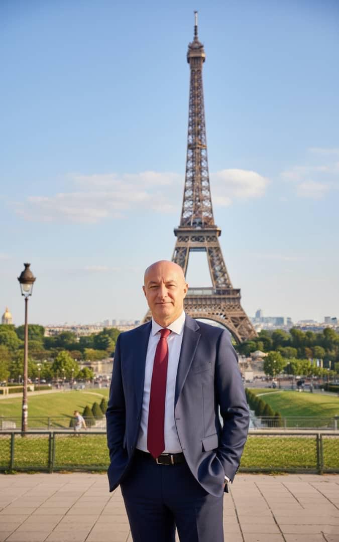 Maître Thierry René, Notaire à Paris, devant la Tour Eiffel